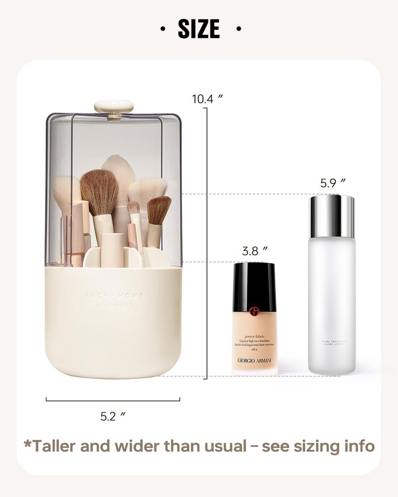 EACHY Makeup Brush Holder 360° Rotating with Dustproof Lid, Waterproof Material, 7 Compartments for Organized Storage, Stylish and Durable Design for Vanity (Beige) - Image 5